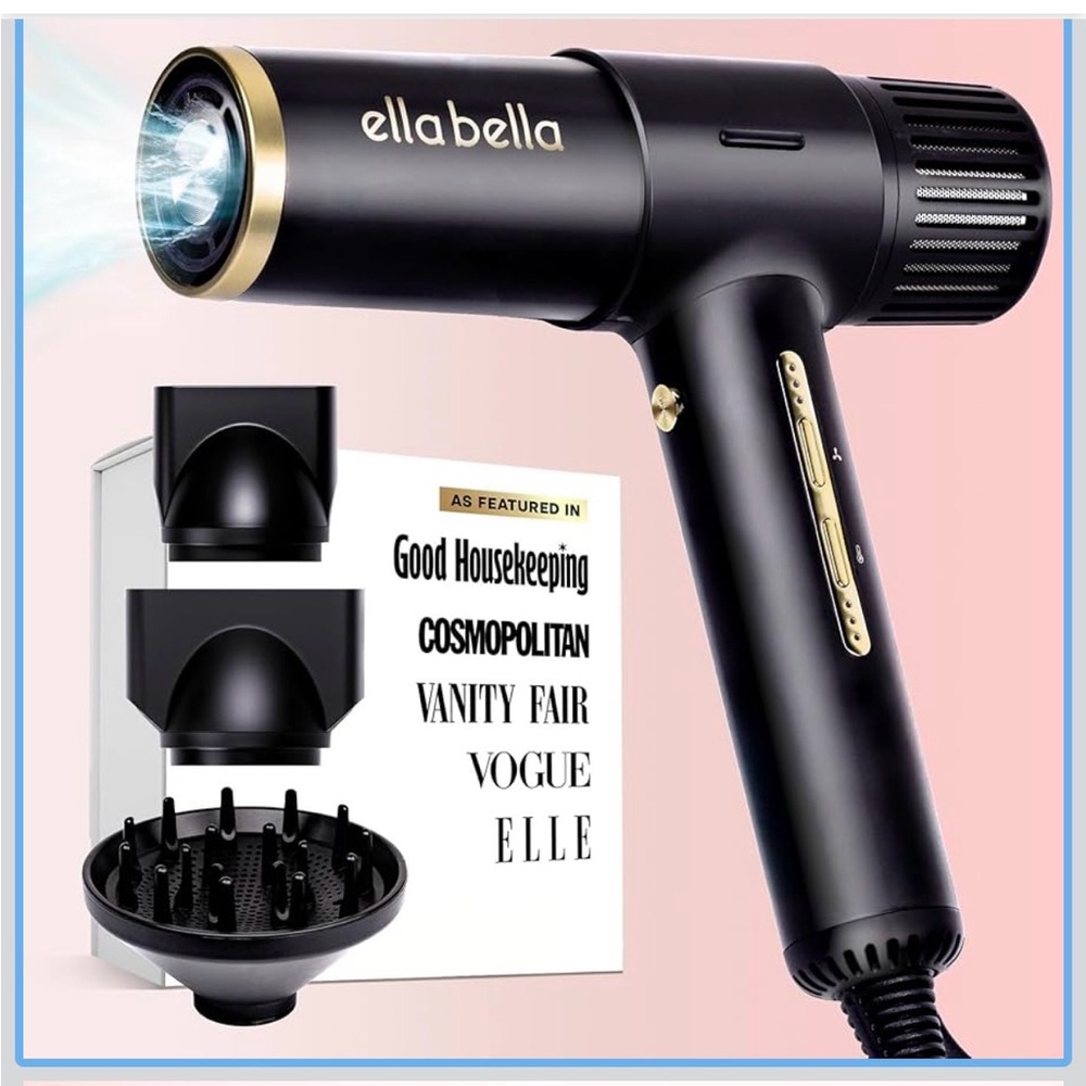 Ellabella Black Hair Dryer with Attachments NEW IN BOX, free shipping